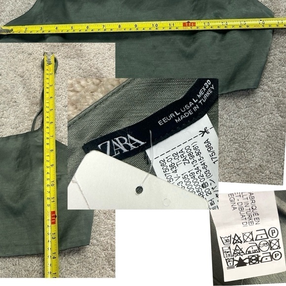 Zara khaki olive green linen blend boho festival open back strappy crop top NWT - Picture 10 of 11